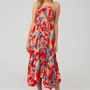 Free People heat wave floral print high low halter dress
